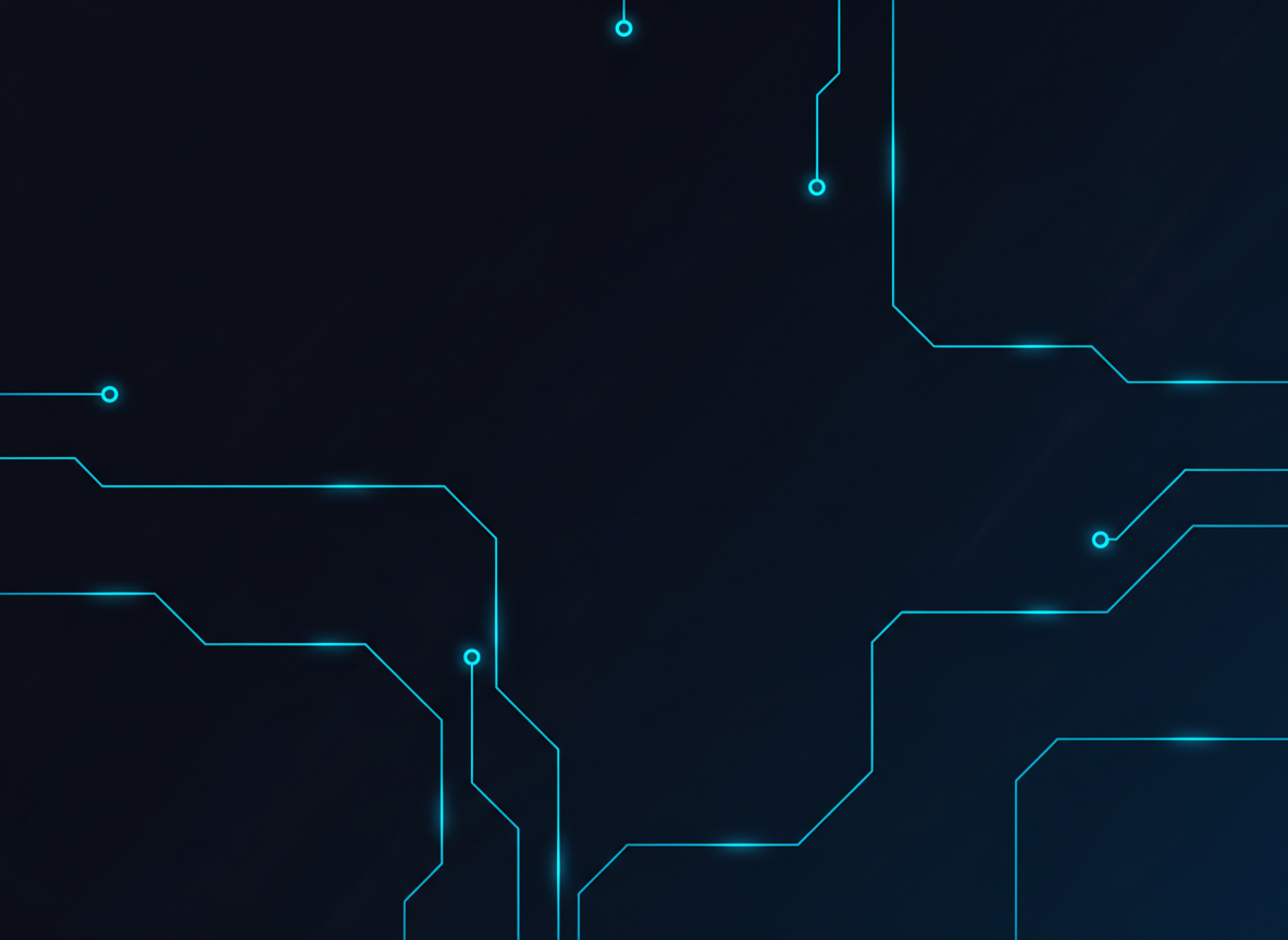 Abstract dark tech background with glowing blue automation flowlines and connected nodes
